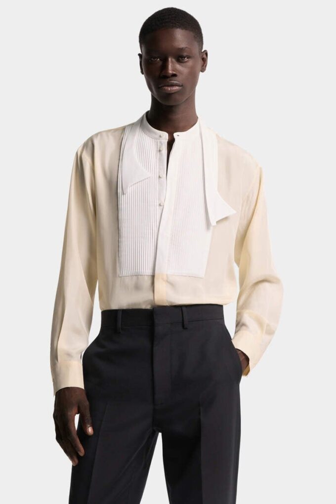 Bowtie Dropped Shoulder Silk Shirt