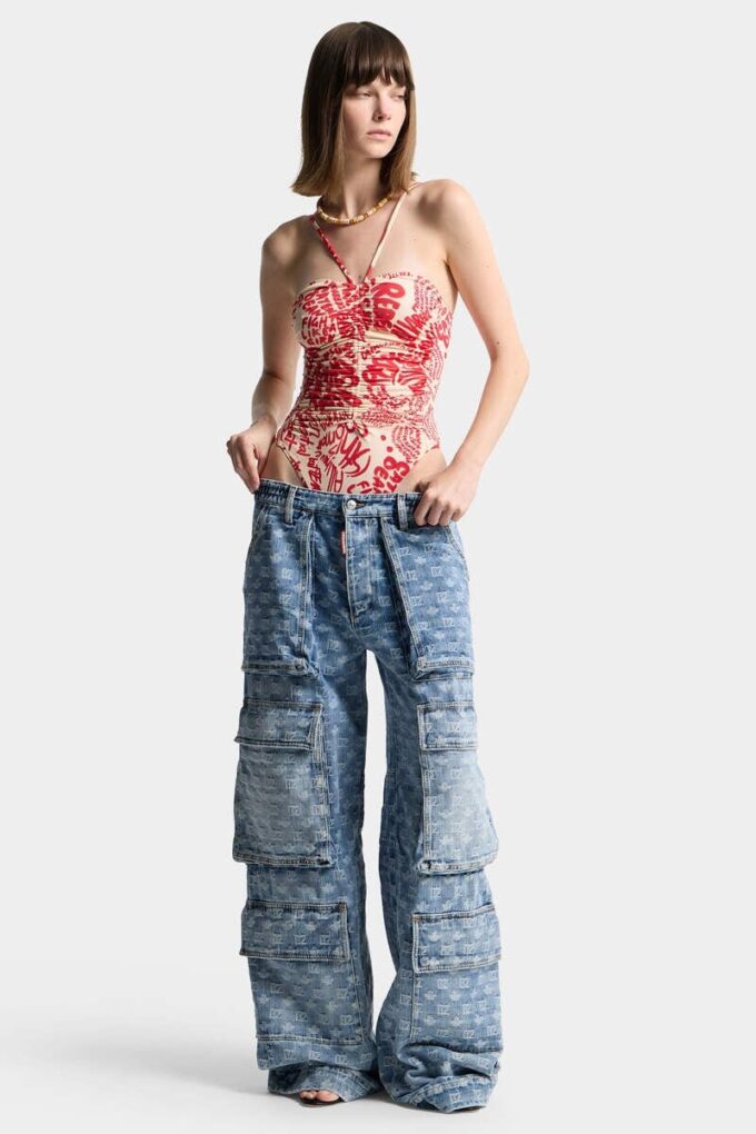 D2 Monogram Light Wash Cargo Jeans