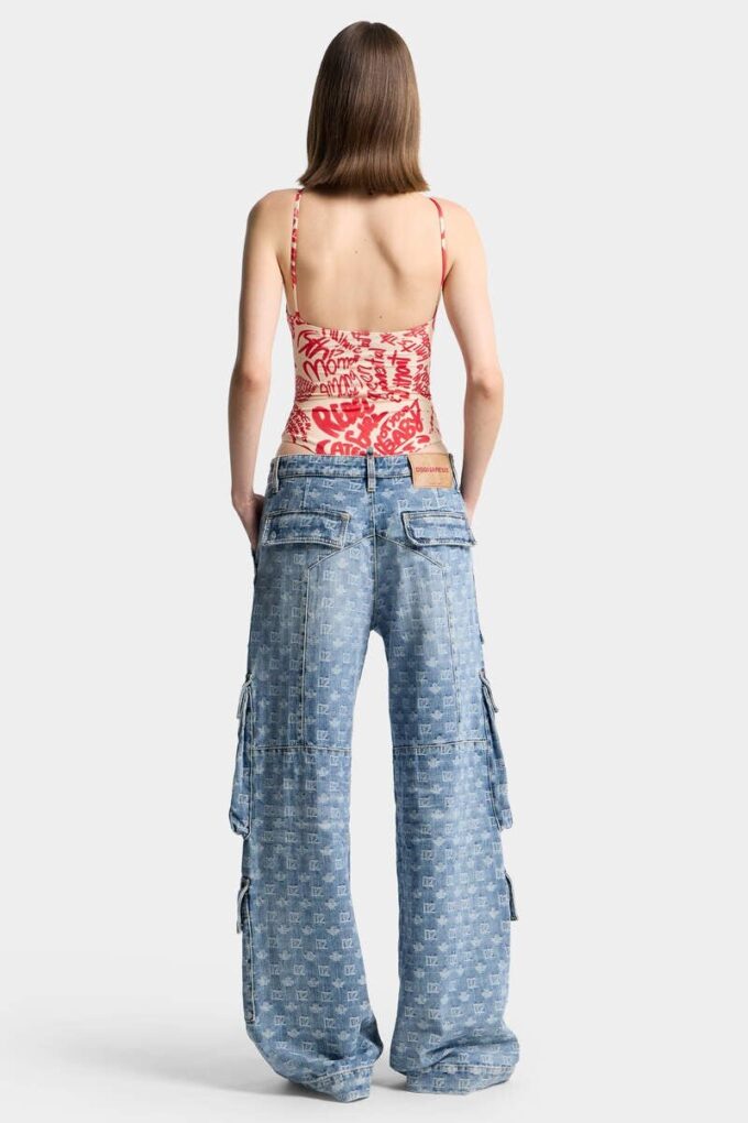 D2 Monogram Light Wash Cargo Jeans