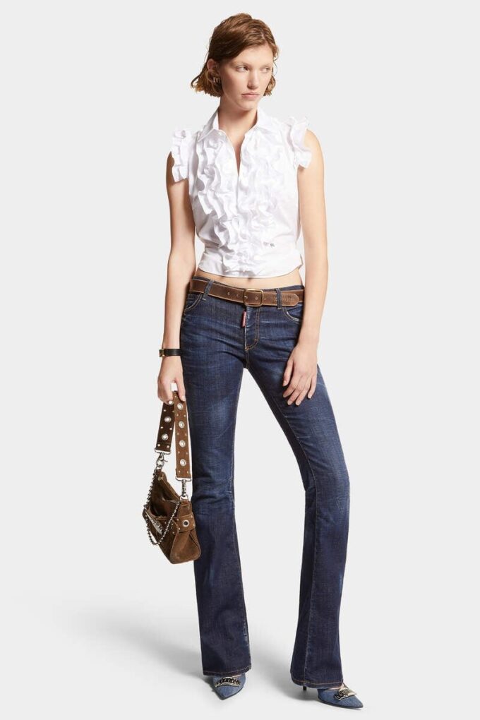 Dark Clean Wash Medium Waist Flare Jeans