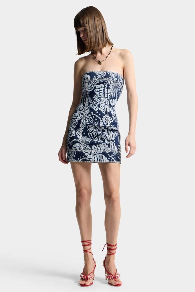 Dark Wash Rebel Hibiscus Denim Dress