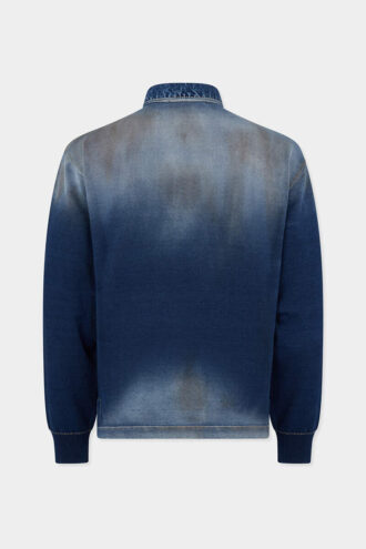 Denim Effect Knit Long Sleeves Polo
