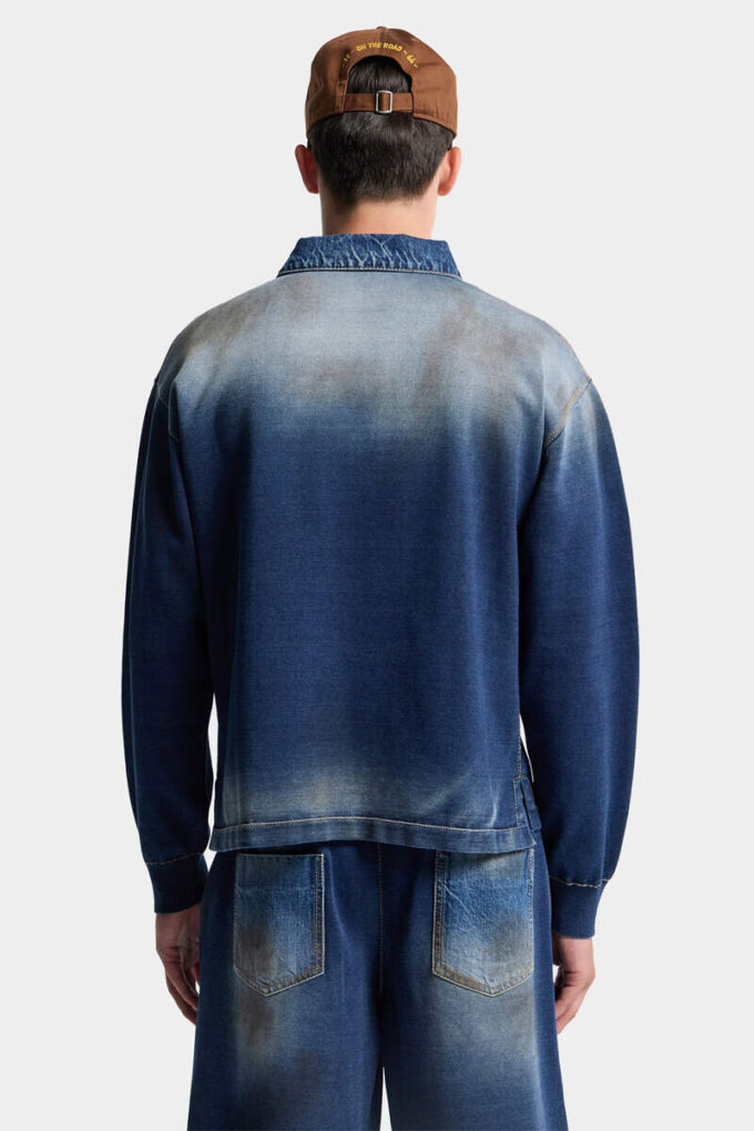 Denim Effect Knit Long Sleeves Polo