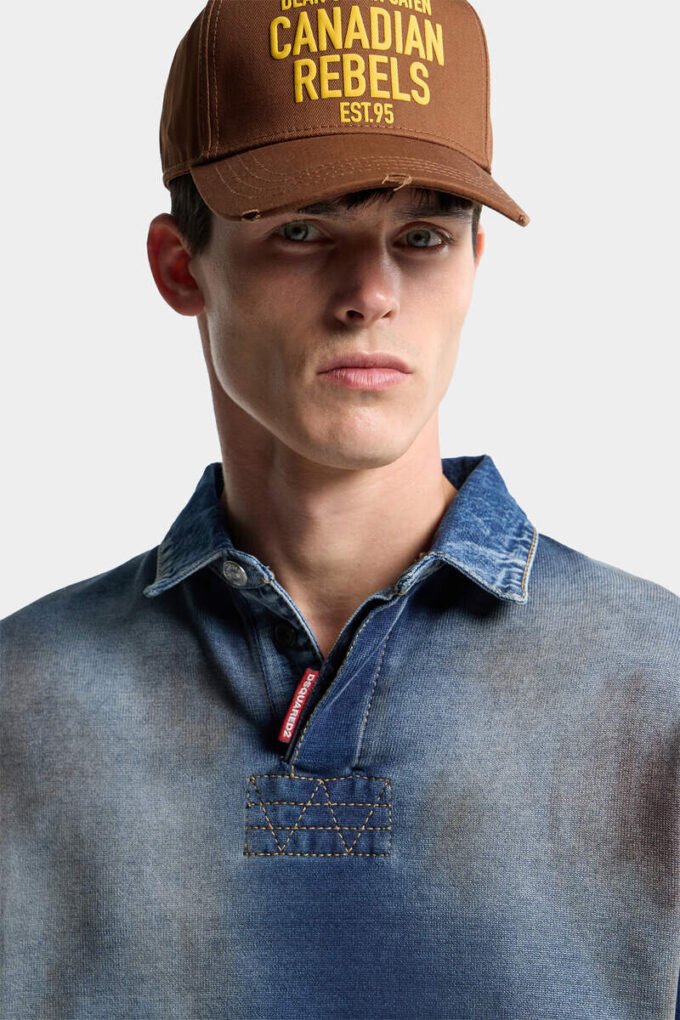 Denim Effect Knit Long Sleeves Polo