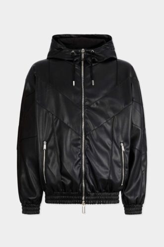 Faux Leather Zipped Hoodie