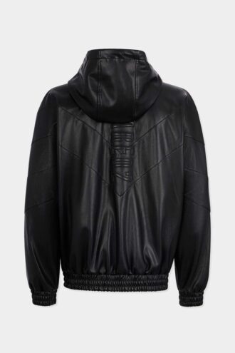 Faux Leather Zipped Hoodie