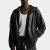 Faux Leather Zipped Hoodie