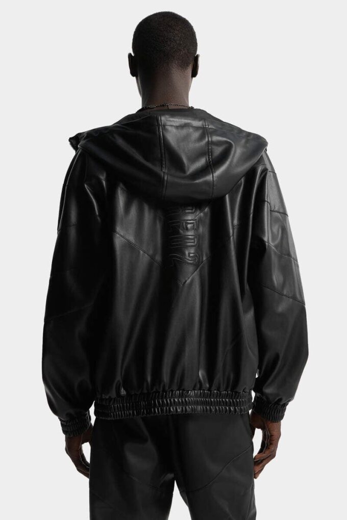 Faux Leather Zipped Hoodie