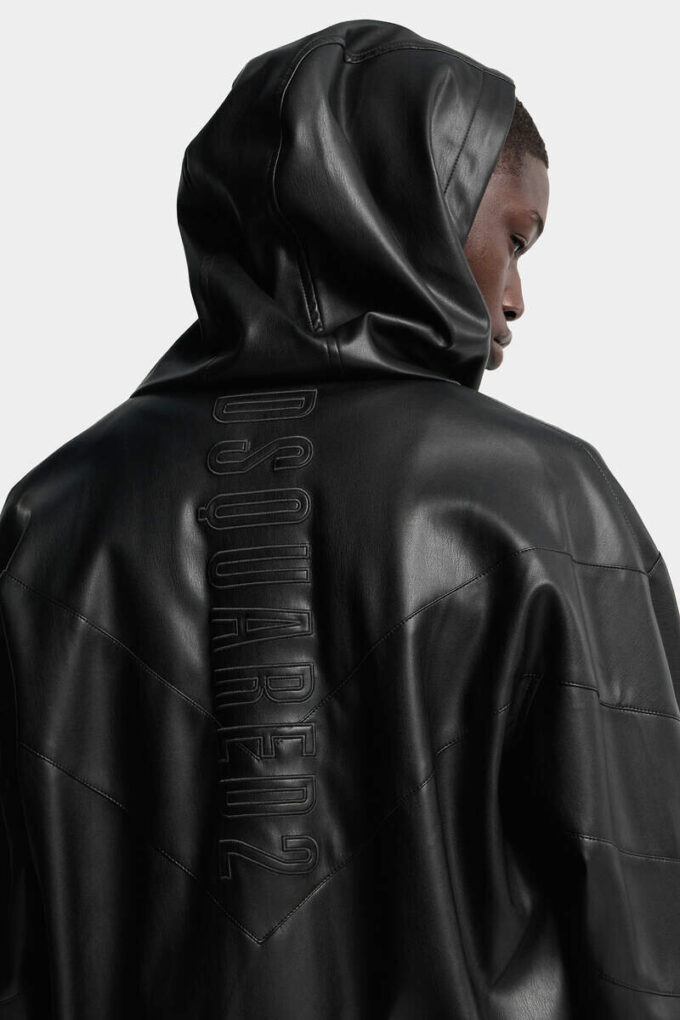 Faux Leather Zipped Hoodie