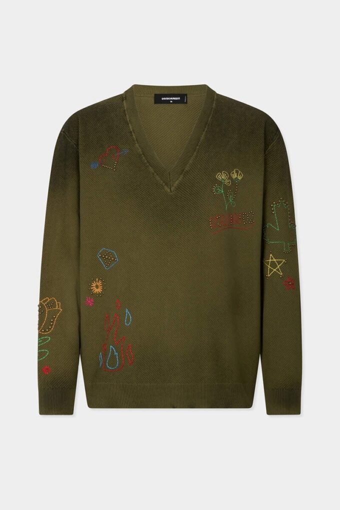 Handmade Scribbles V Neck Pullover