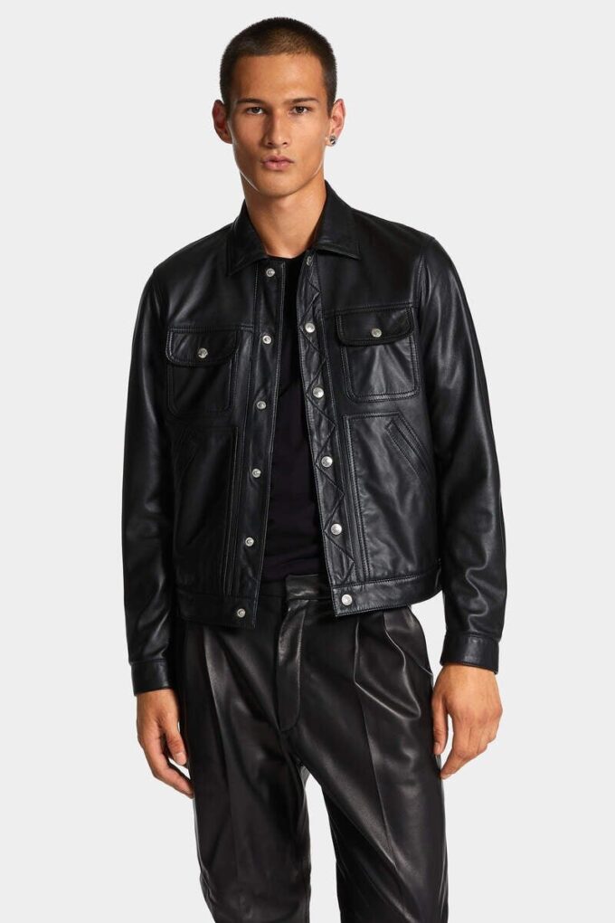 Leather Boxy Jean Jacket