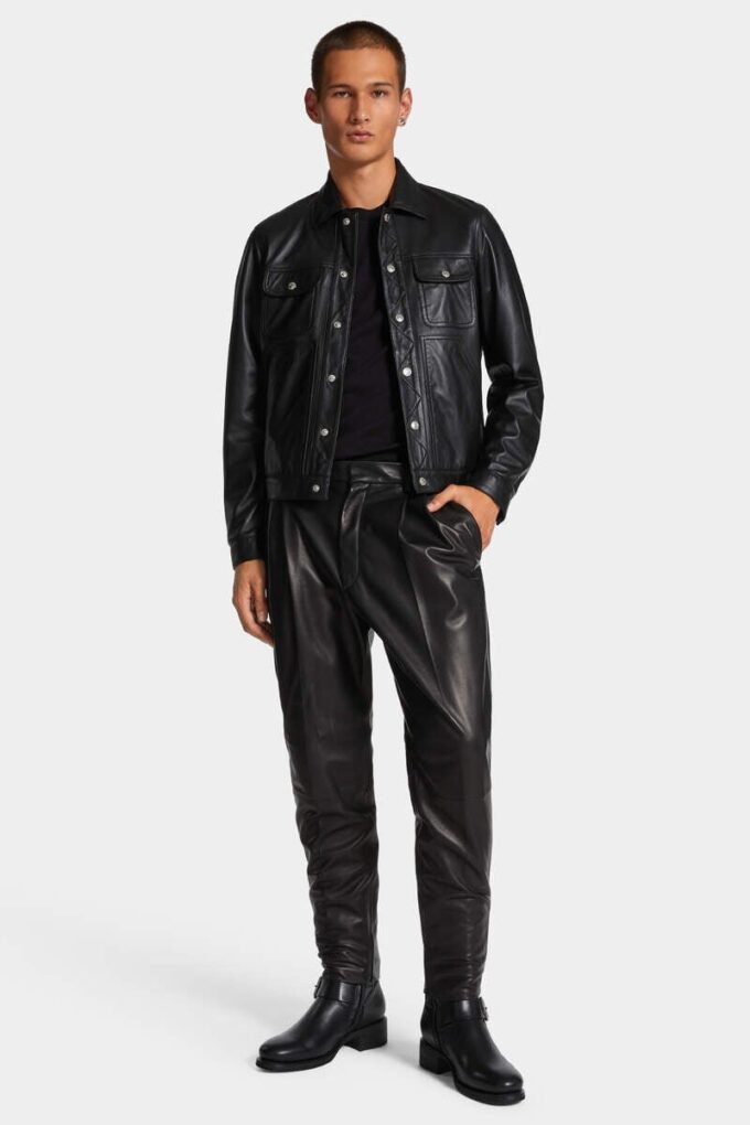 Leather Boxy Jean Jacket