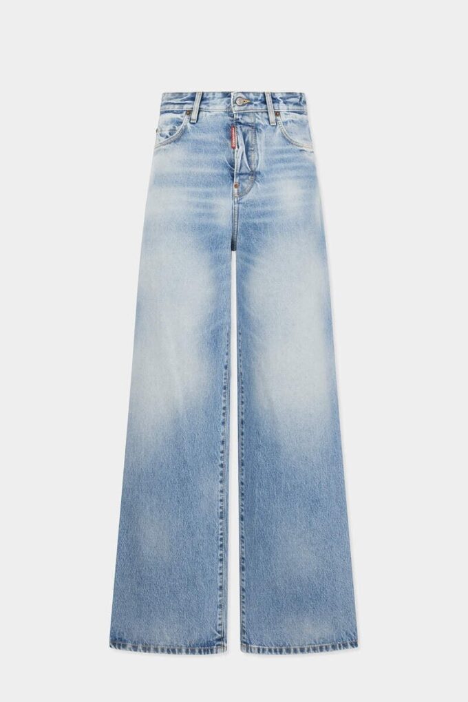 Light Diagonale Wash Baggy Jeans