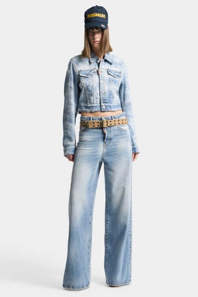 Light Diagonale Wash Baggy Jeans