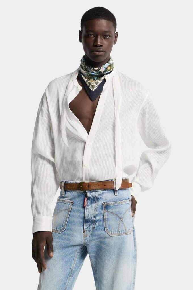 Linen Tie Dropped Shoulder Shirt