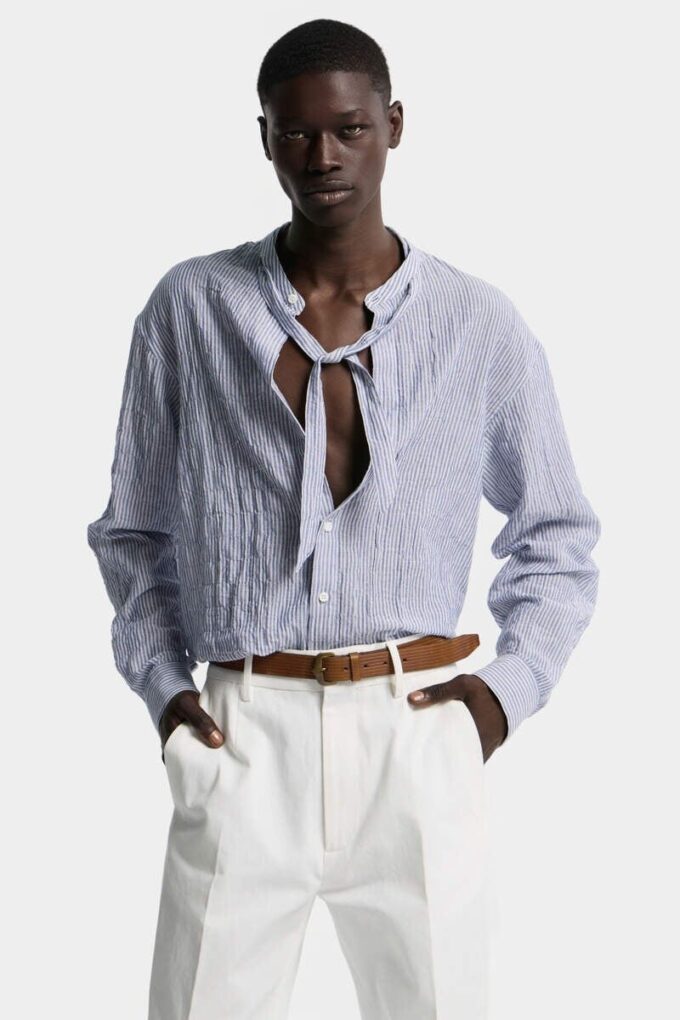 Linen Tie Dropped Shoulder Shirt
