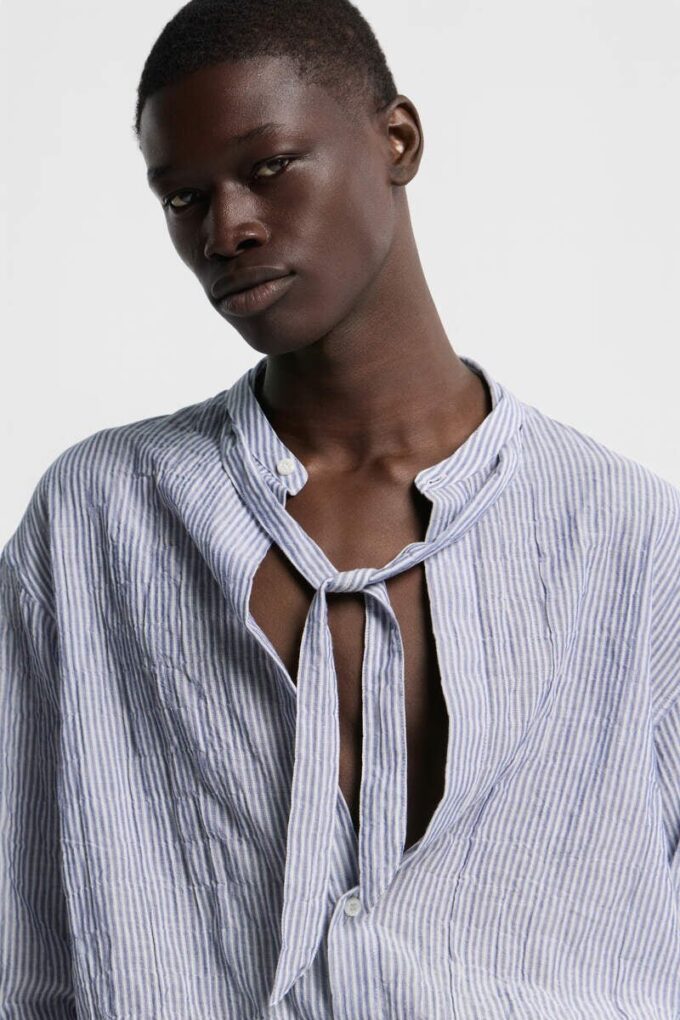 Linen Tie Dropped Shoulder Shirt