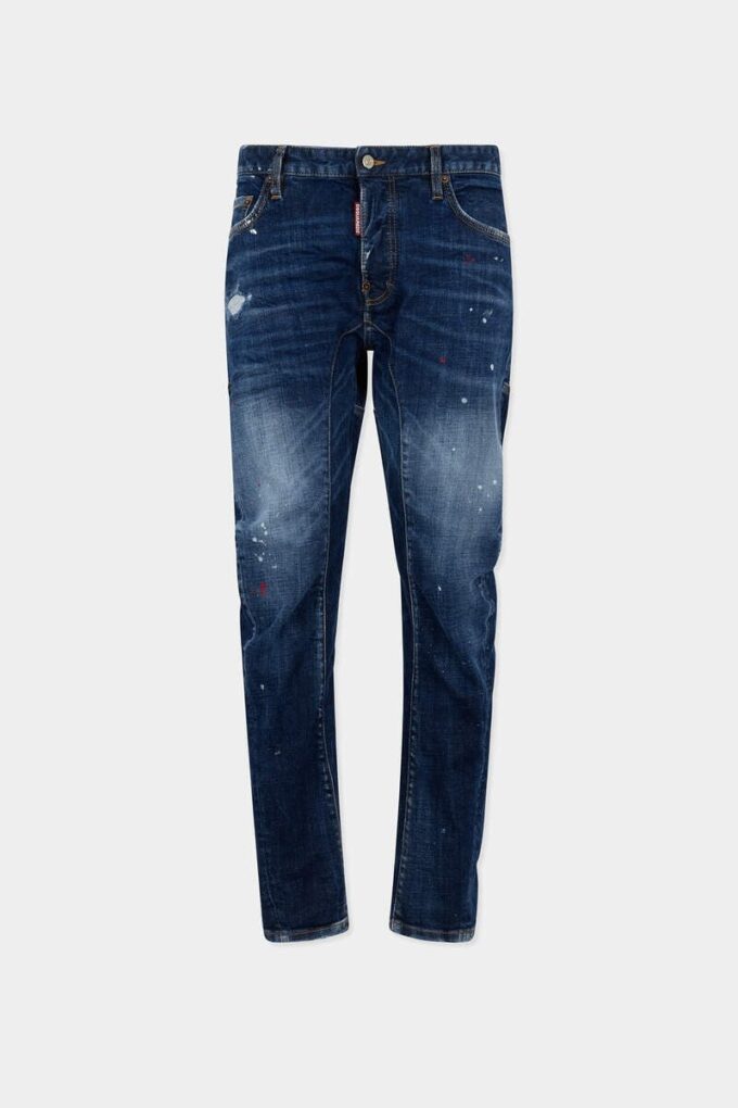 Medium Red Spot Wash Biker Jeans