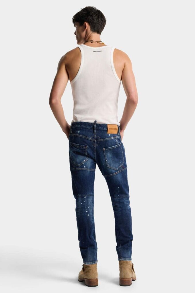 Medium Red Spot Wash Biker Jeans