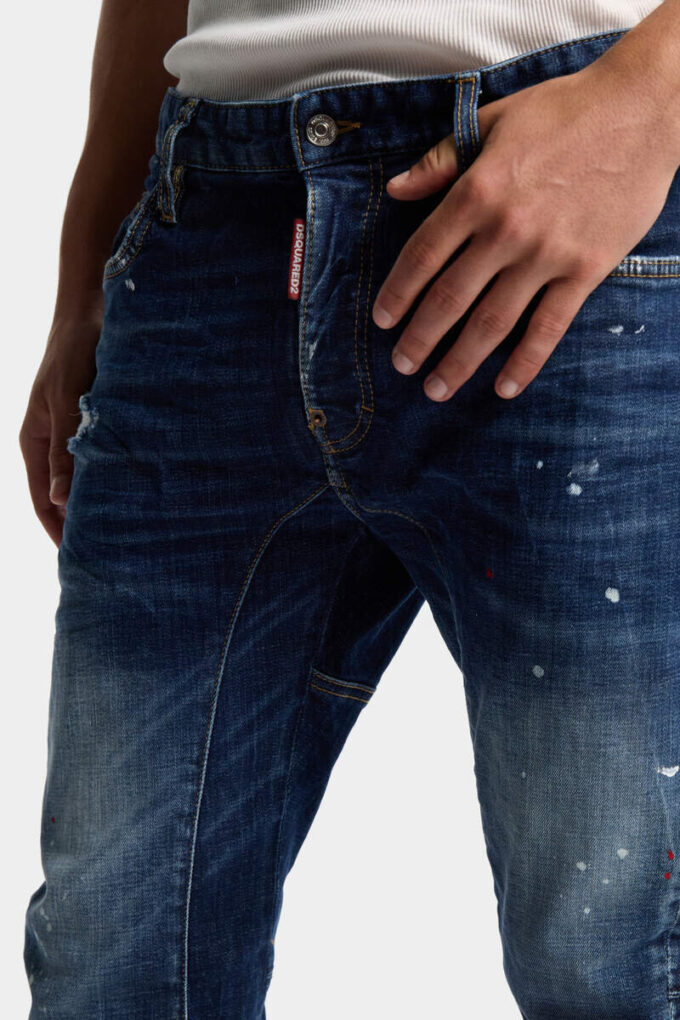 Medium Red Spot Wash Biker Jeans