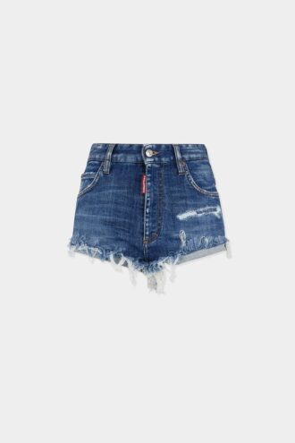 Medium Wash Trucker Hot Pants