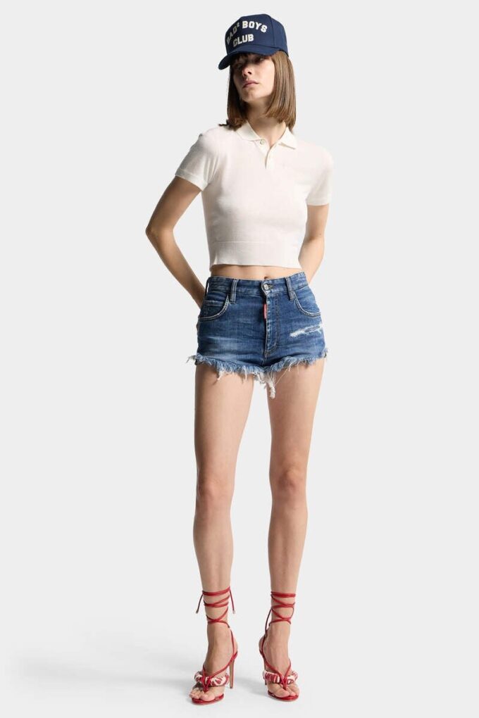 Medium Wash Trucker Hot Pants