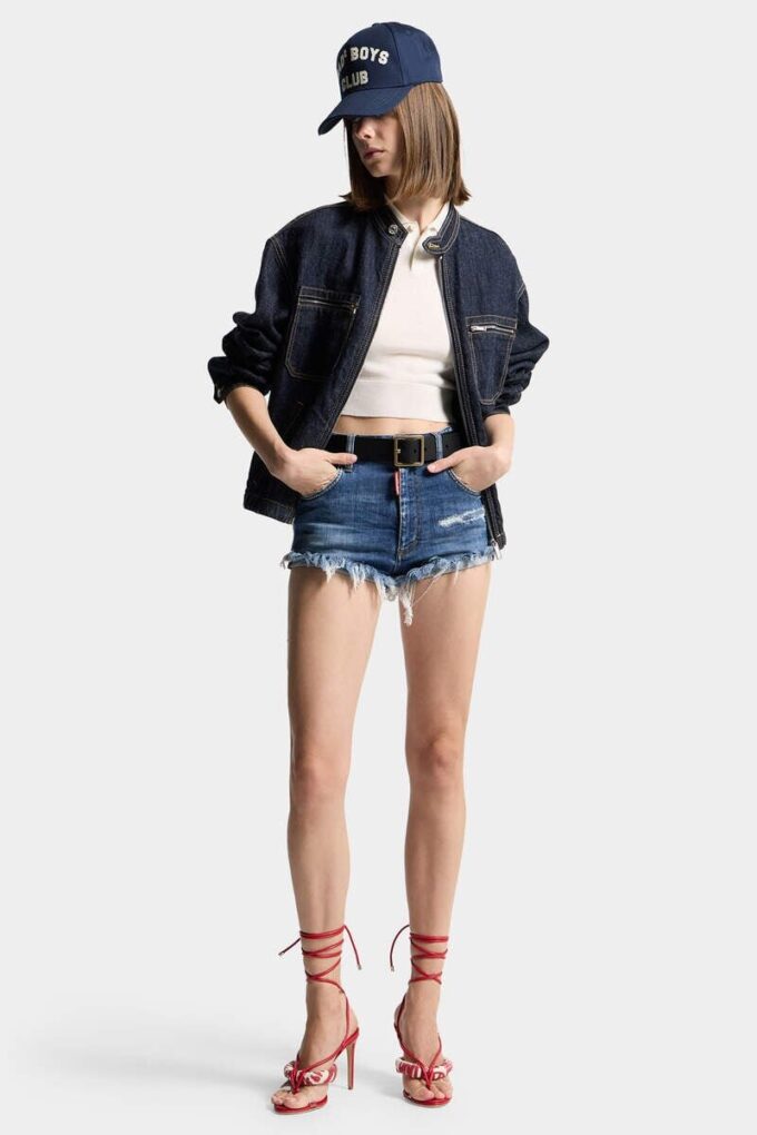 Medium Wash Trucker Hot Pants