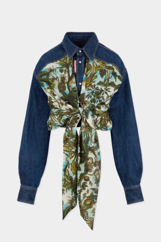 Monkey Business Denim Mix Cropped Shirt