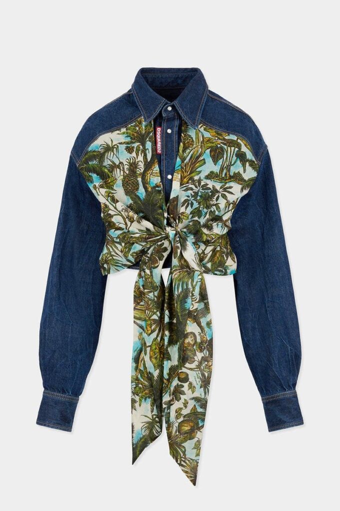 Monkey Business Denim Mix Cropped Shirt