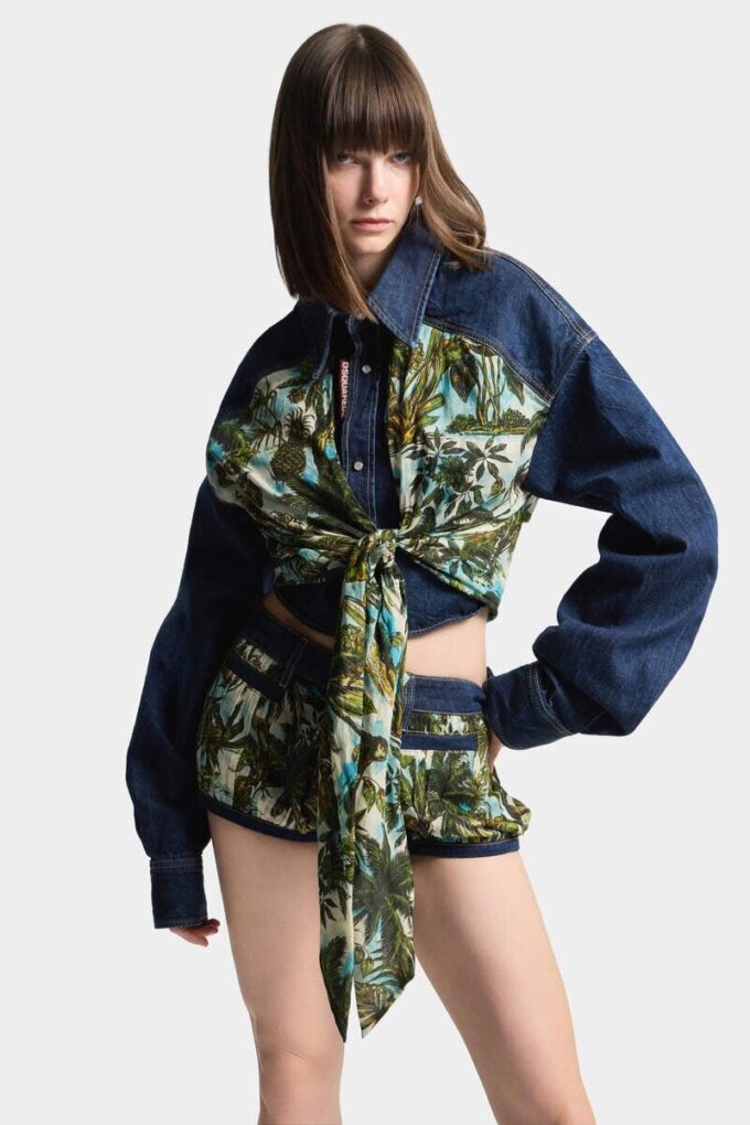 Monkey Business Denim Mix Cropped Shirt