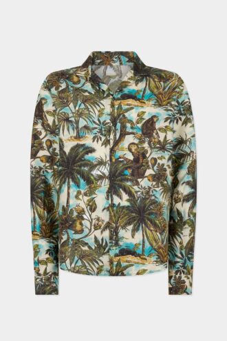 Monkey Print Notch Collar Shirt