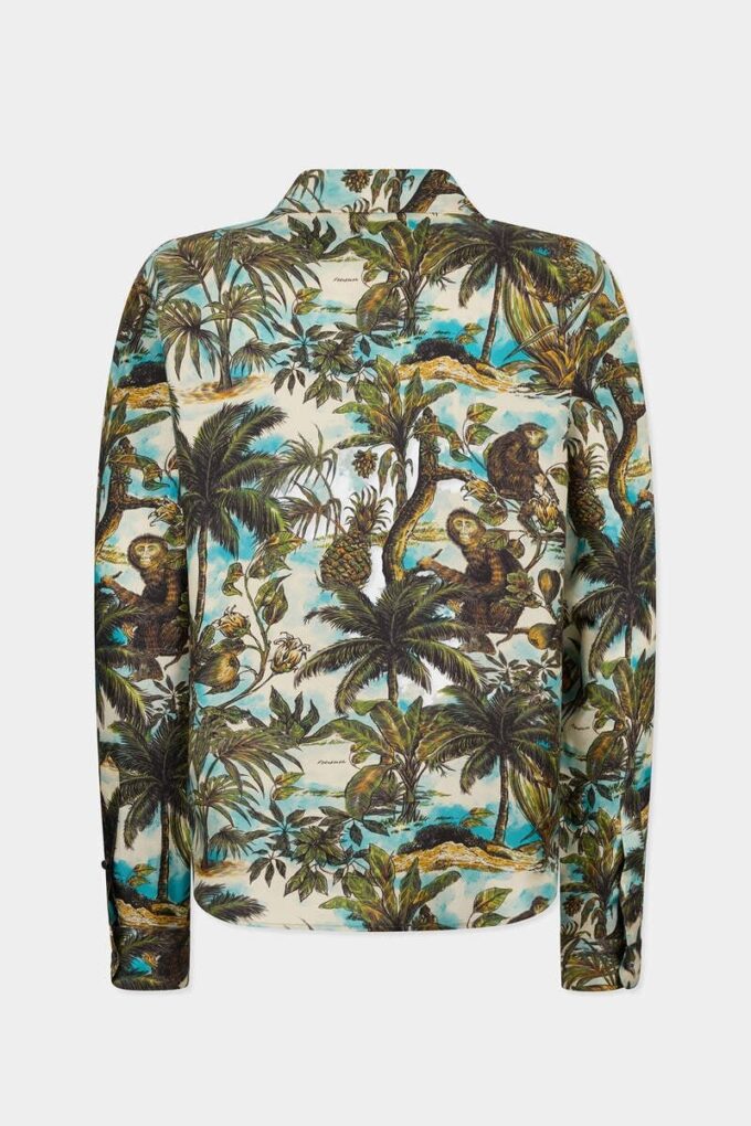 Monkey Print Notch Collar Shirt