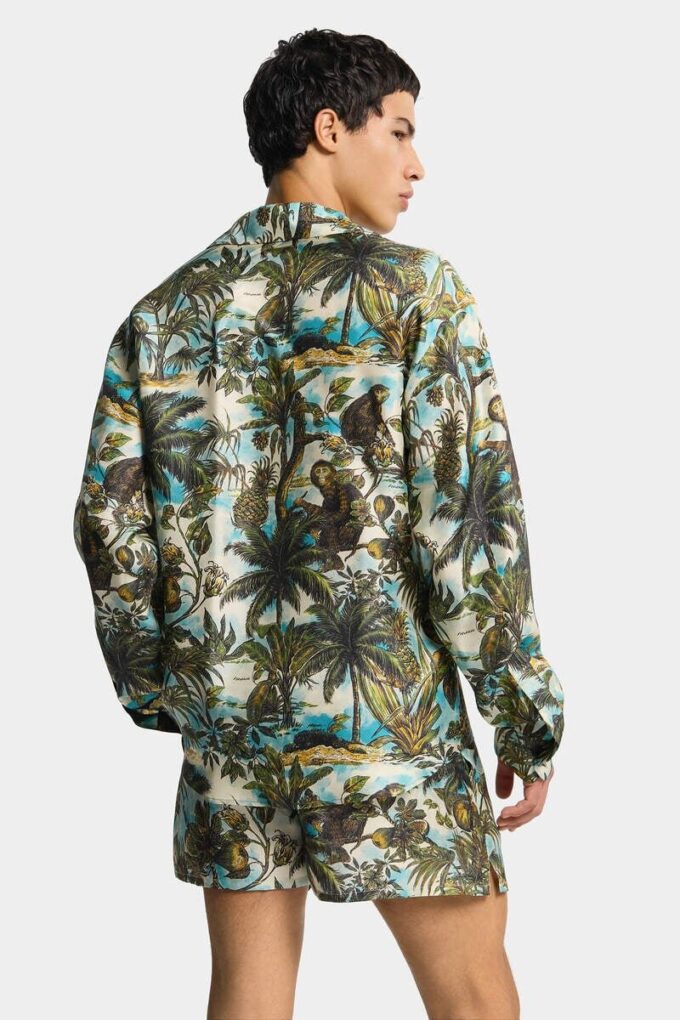 Monkey Print Notch Collar Shirt