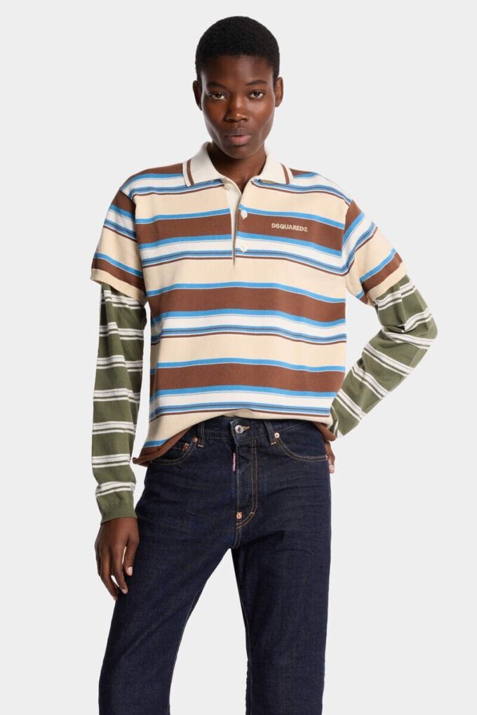 Striped Long Sleeves Knit Polo