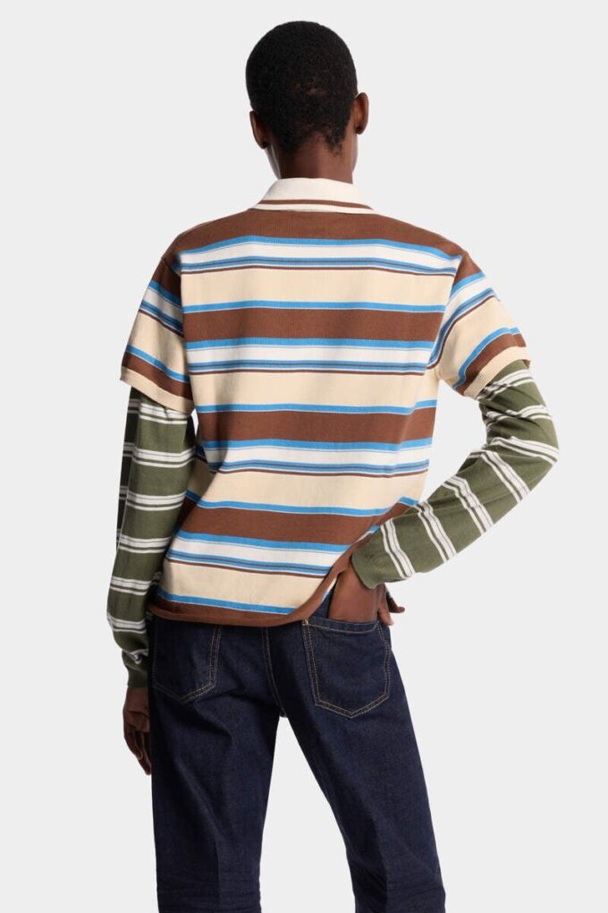 Striped Long Sleeves Knit Polo