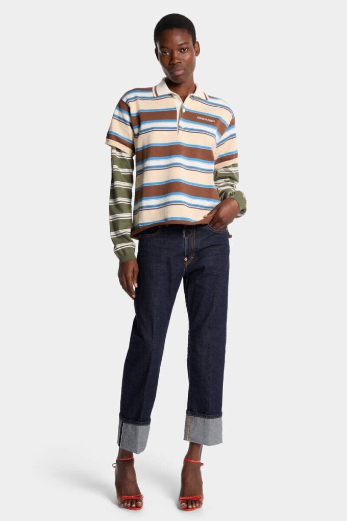 Striped Long Sleeves Knit Polo