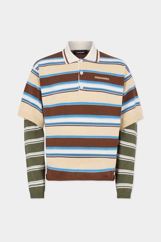 Striped Long Sleeves Knit Polo