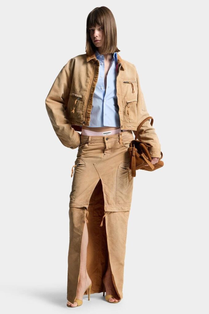 Utility Distressed Long Skirt