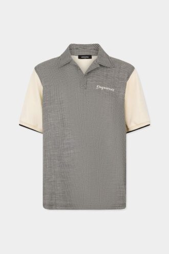 Virgin Wool Linen Pied De Poule Polo