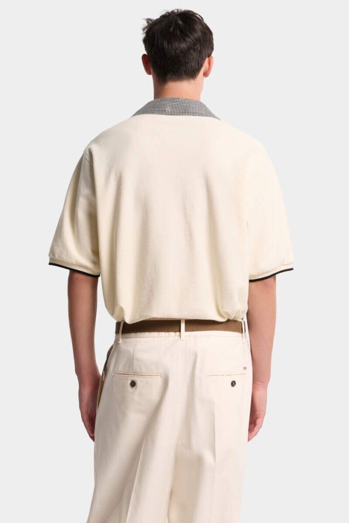 Virgin Wool Linen Pied De Poule Polo