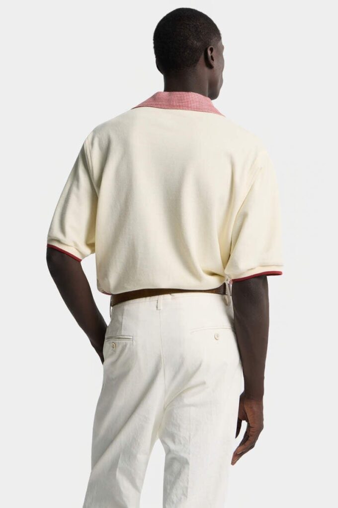 Virgin Wool Linen Pied De Poule Polo