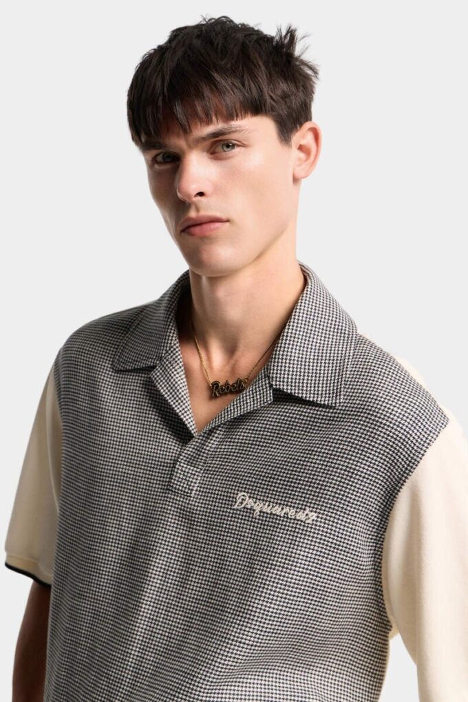 Virgin Wool Linen Pied De Poule Polo