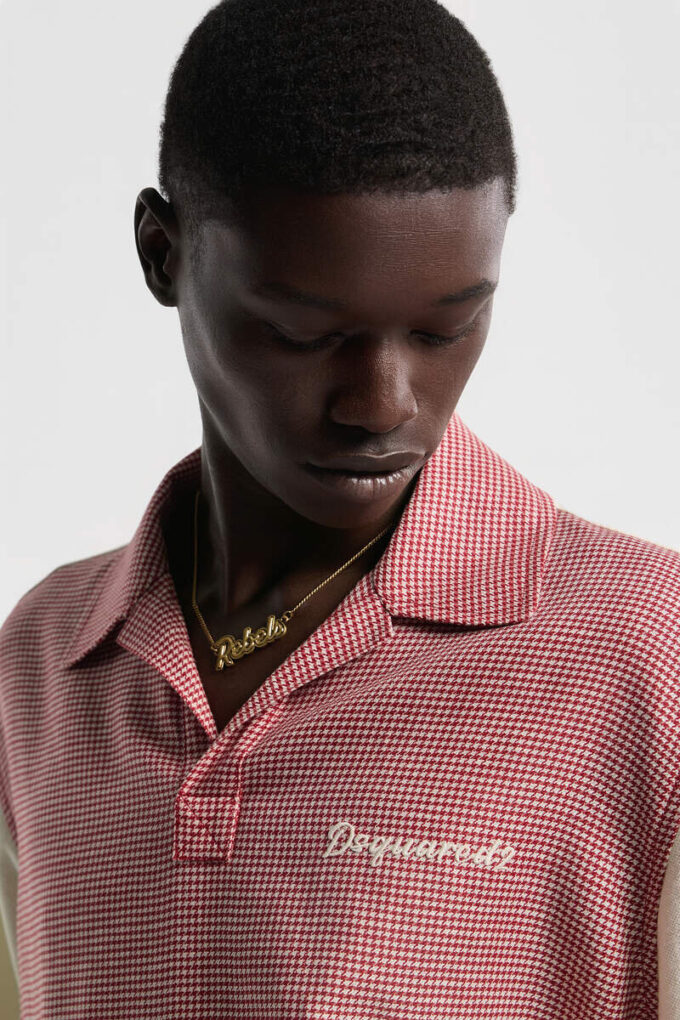 Virgin Wool Linen Pied De Poule Polo